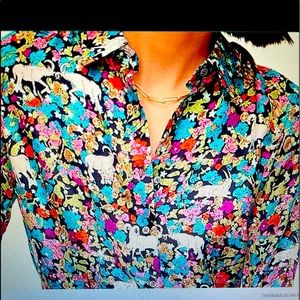 NEW! J.Crew silk twill shirt/blouse in Grazing Goats Print